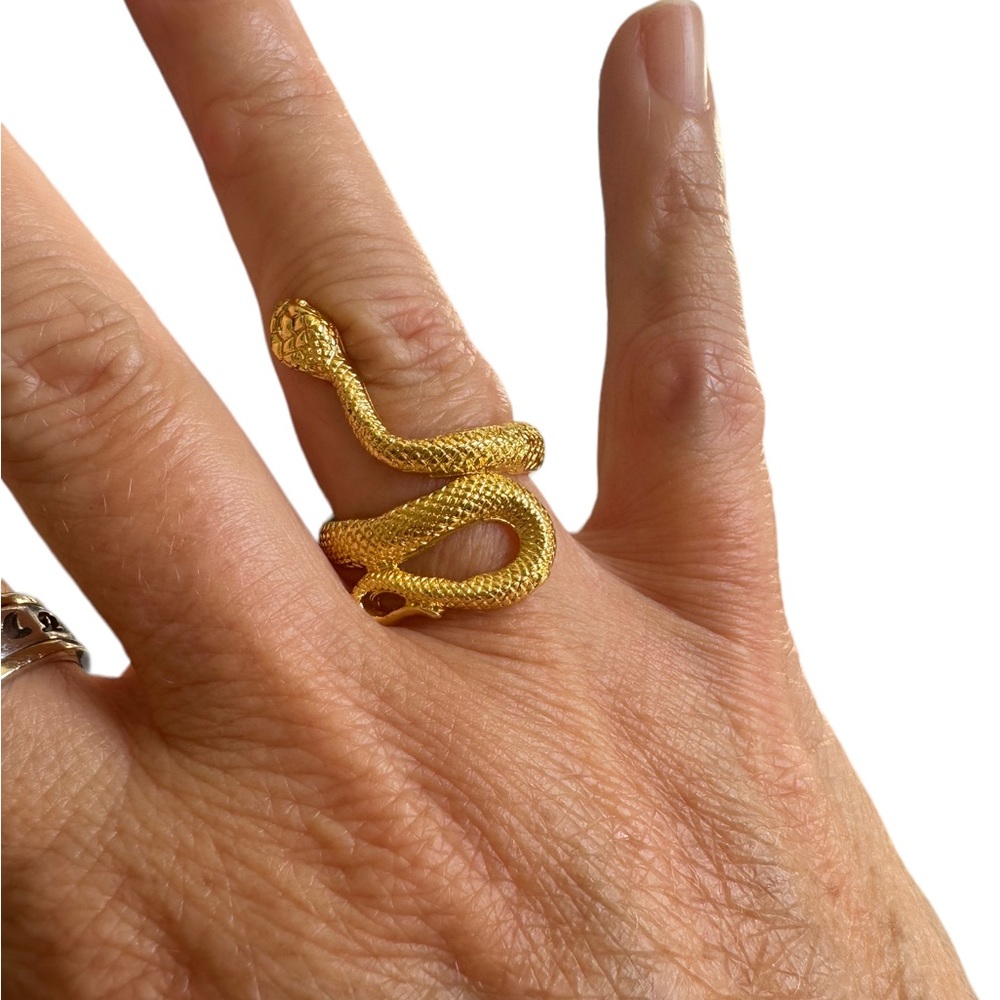 Gold Ribbed Snake Adjustable Ring - Picture 5 of 7